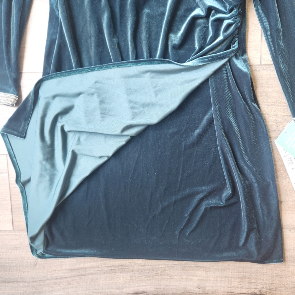 NWT MSK Elegant Emerald Velvet Wrap Dress, Size XL - Picture 9 of 14